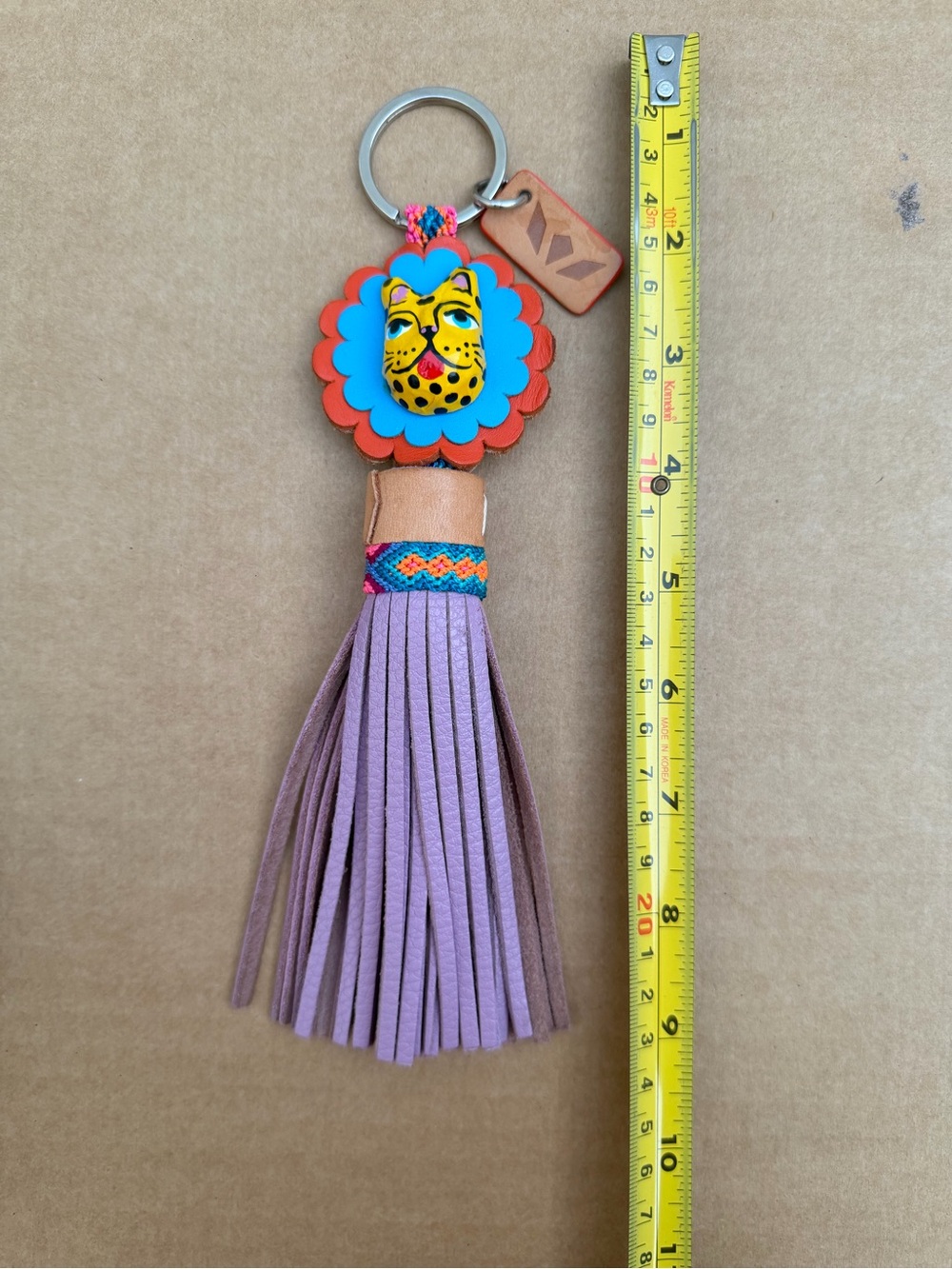 Consuela Leather Leopard Tassel Keychain Bag Charm Multicolor Made in Mexico - Picture 5 of 5